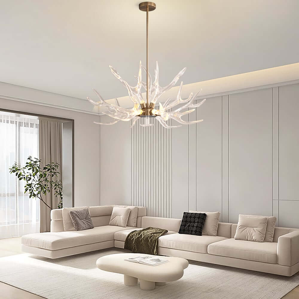 Modern 9-Light Tiered Antler Chandelier in Gold and Black