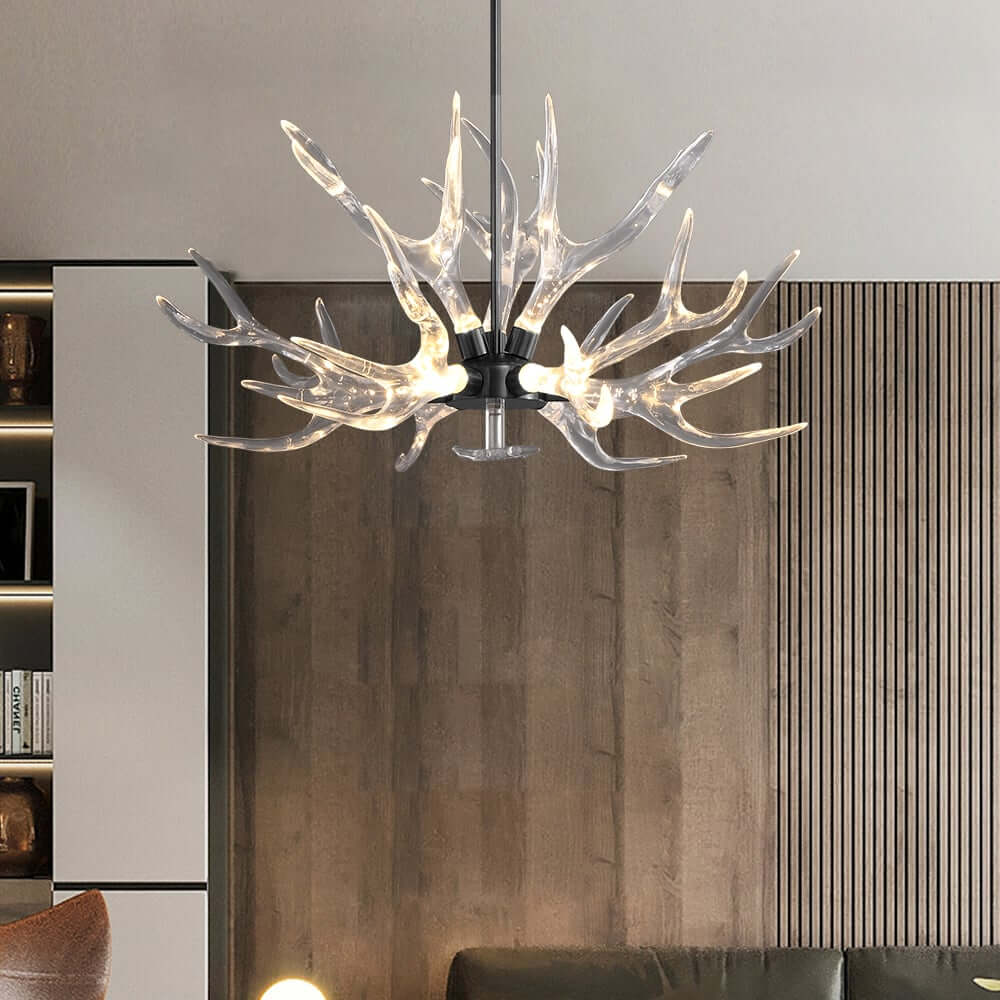 Modern 9-Light Tiered Antler Chandelier in Gold and Black