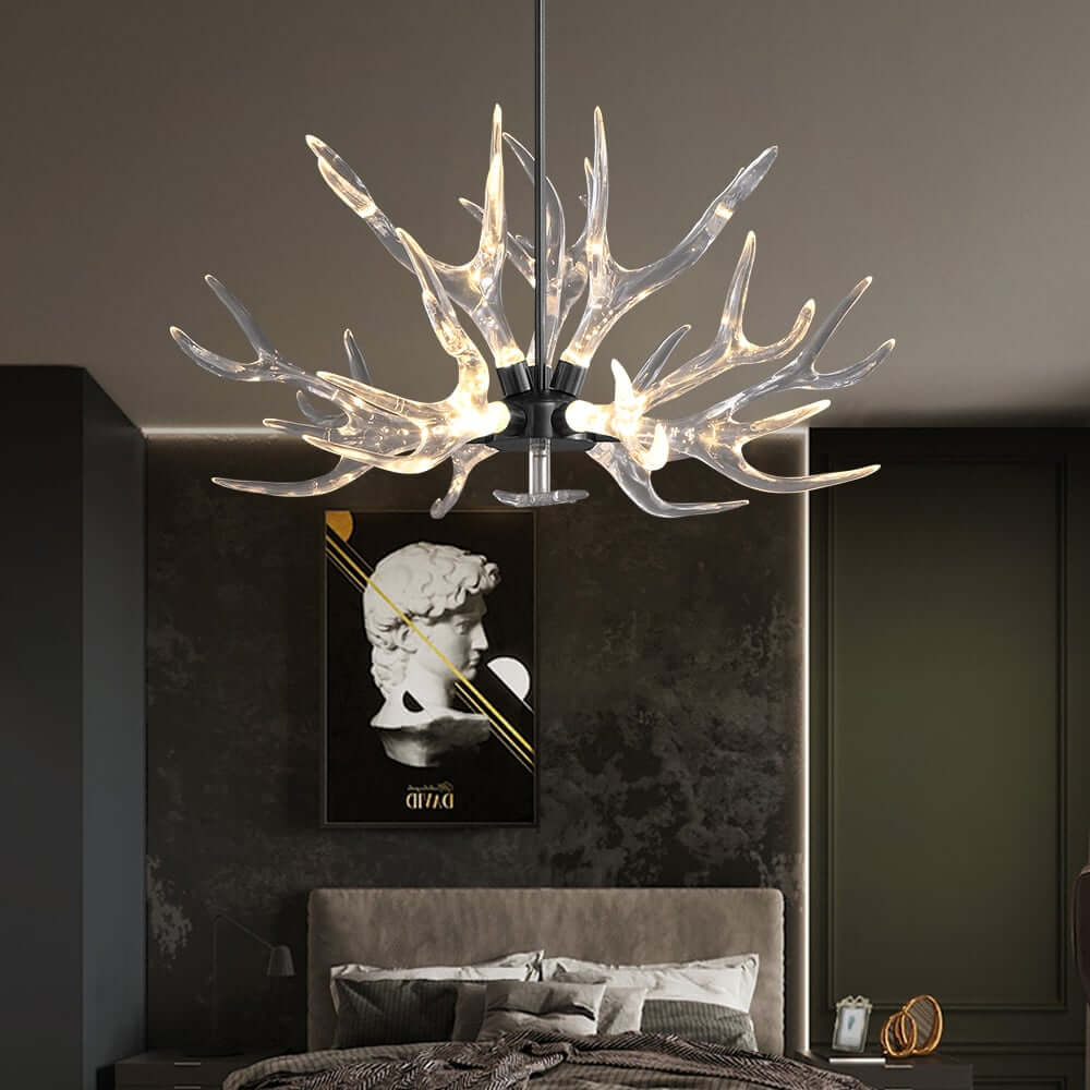 Modern 9-Light Tiered Antler Chandelier in Gold and Black