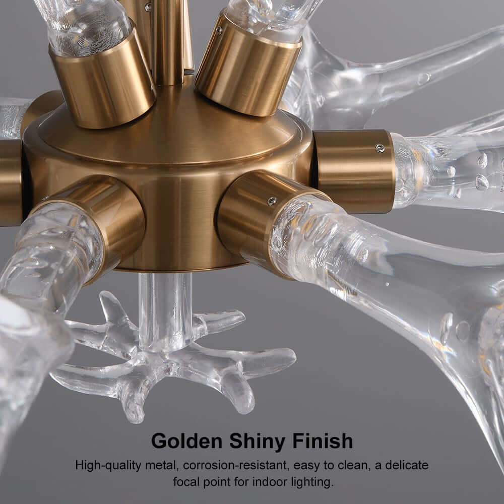 Modern 9-Light Tiered Antler Chandelier in Gold and Black