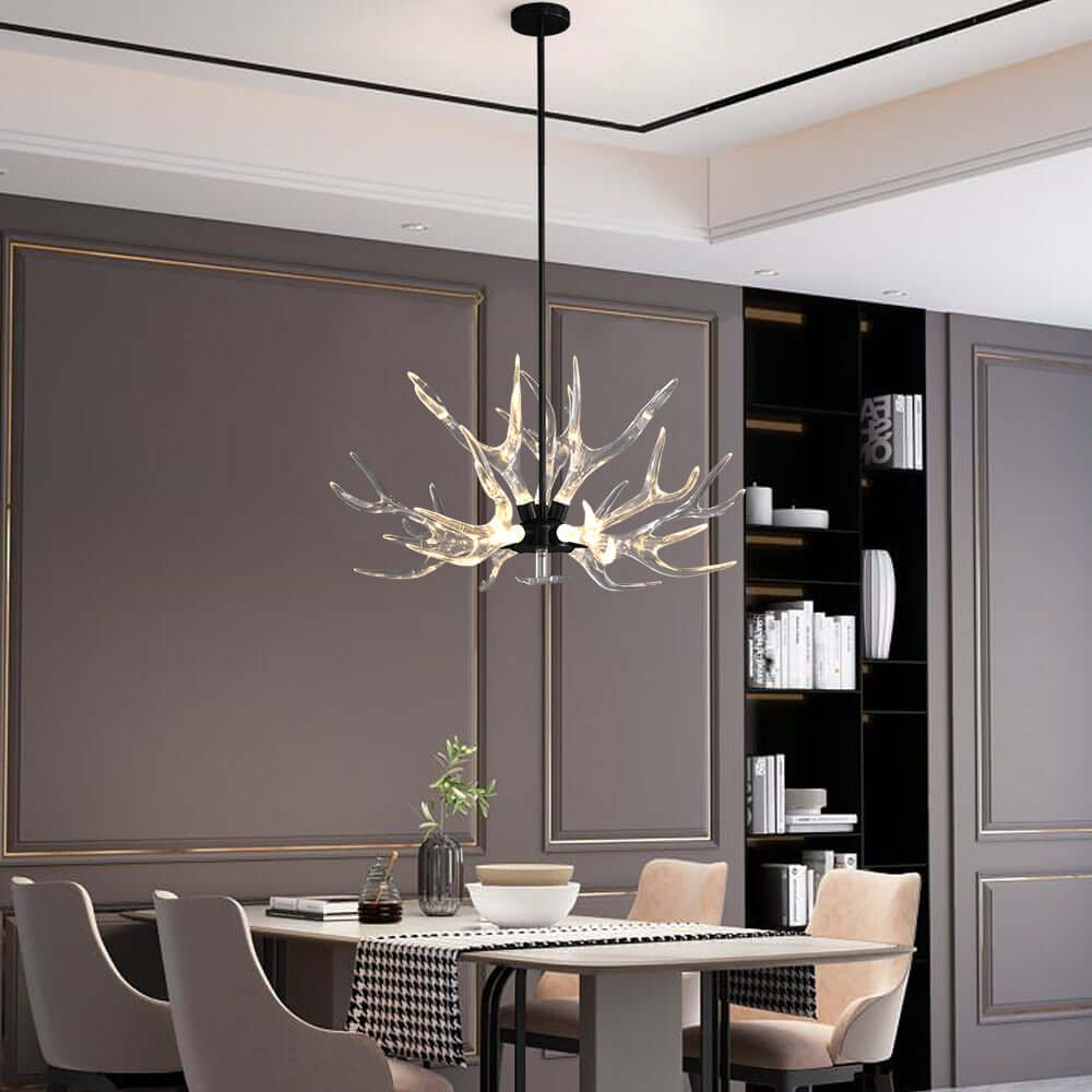 Modern 9-Light Tiered Antler Chandelier in Gold and Black