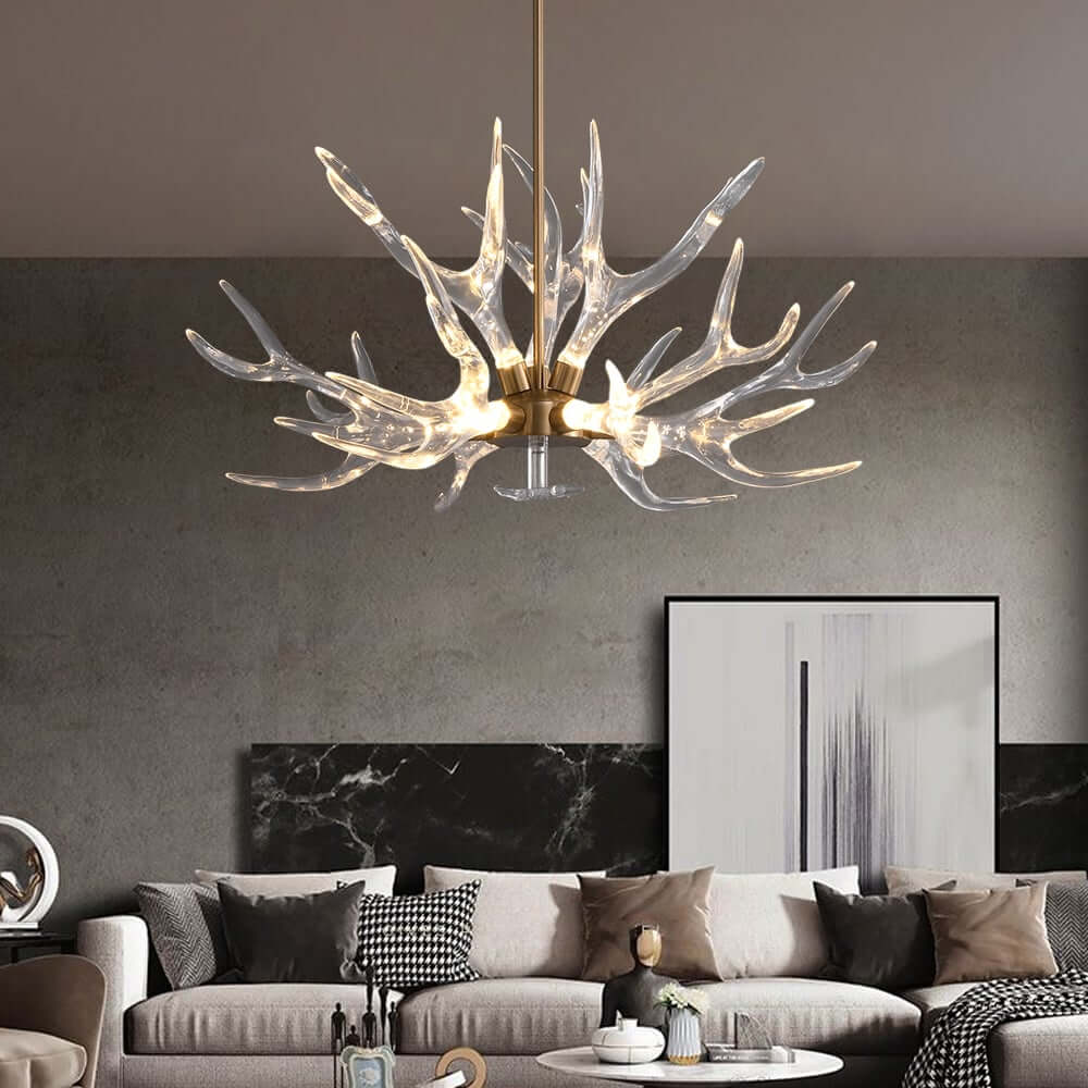 Modern 9-Light Tiered Antler Chandelier in Gold and Black