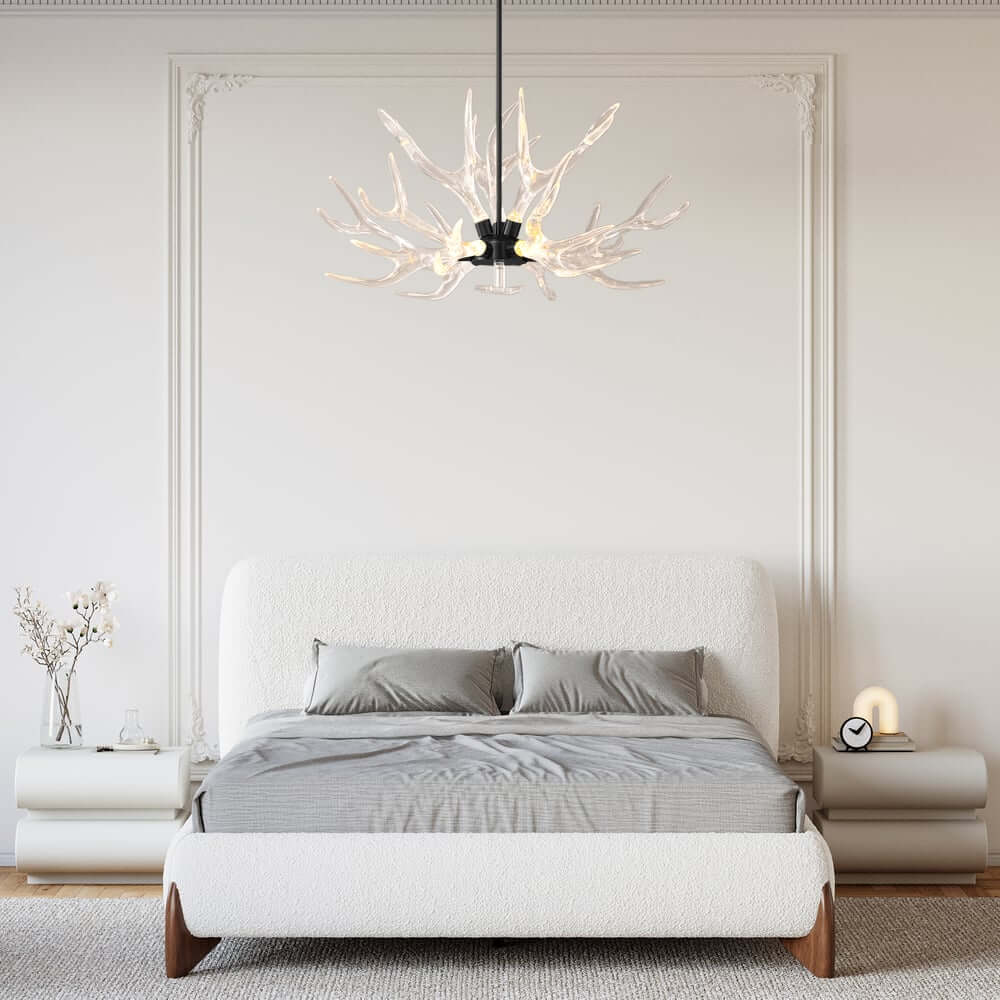 Modern 9-Light Tiered Antler Chandelier in Gold and Black