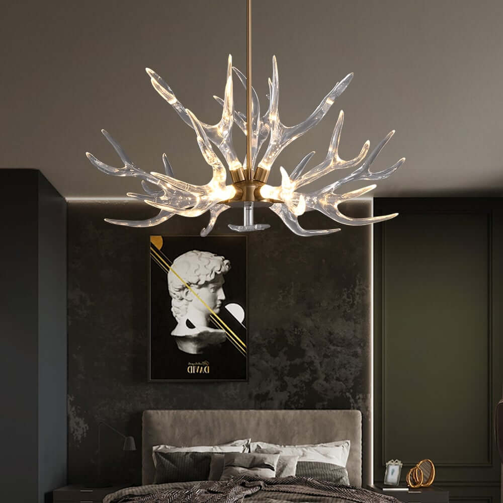 Modern 9-Light Tiered Antler Chandelier in Gold and Black