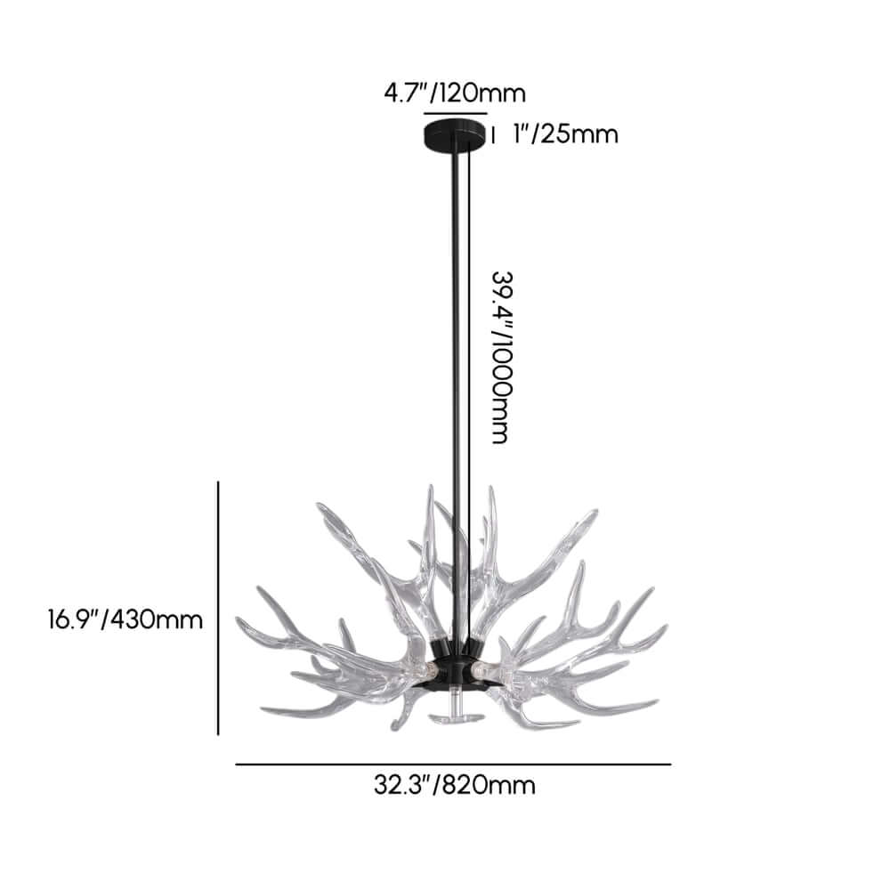 Modern 9-Light Tiered Antler Chandelier in Gold and Black Dimensions