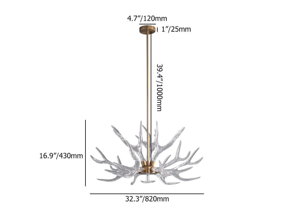 Modern 9-Light Tiered Antler Chandelier in Gold and Black Dimensions