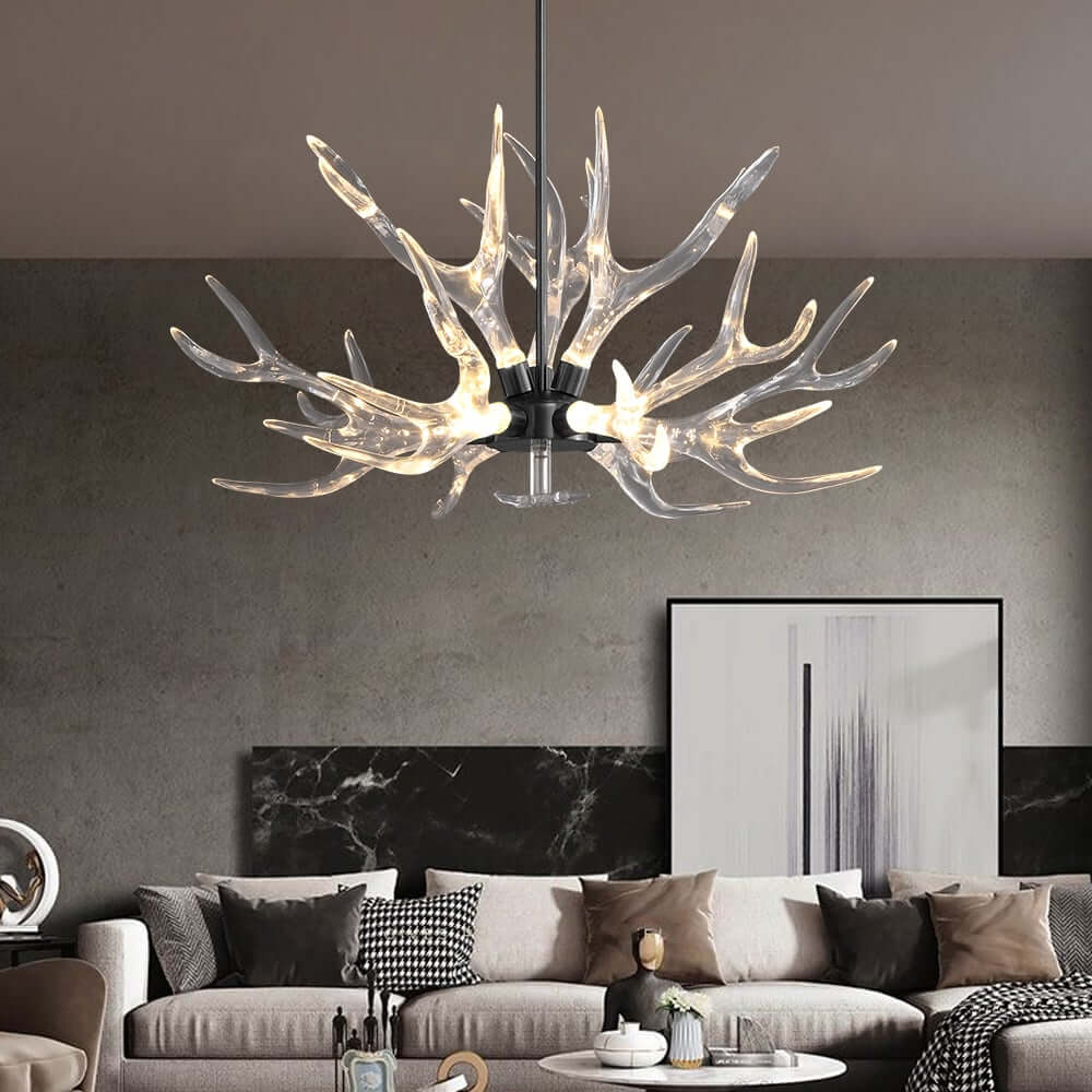 Modern 9-Light Tiered Antler Chandelier in Gold and Black Main Product Image