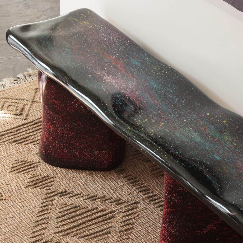 Modern Abstract Fiberglass Bench with Multicolor Speckled Surface