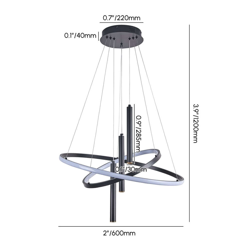 Modern Aluminum 5-Light Pendant Ceiling Light with Wagon Wheel Design Dimensions