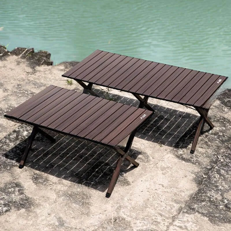 Modern Aluminum Foldable Outdoor Table with Wood-Grain Top Secondary image