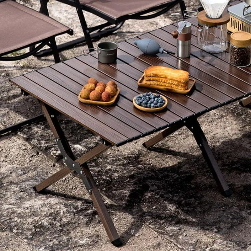 Modern Aluminum Foldable Outdoor Table with Wood-Grain Top
