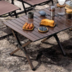 Modern Aluminum Foldable Outdoor Table with Wood-Grain Top