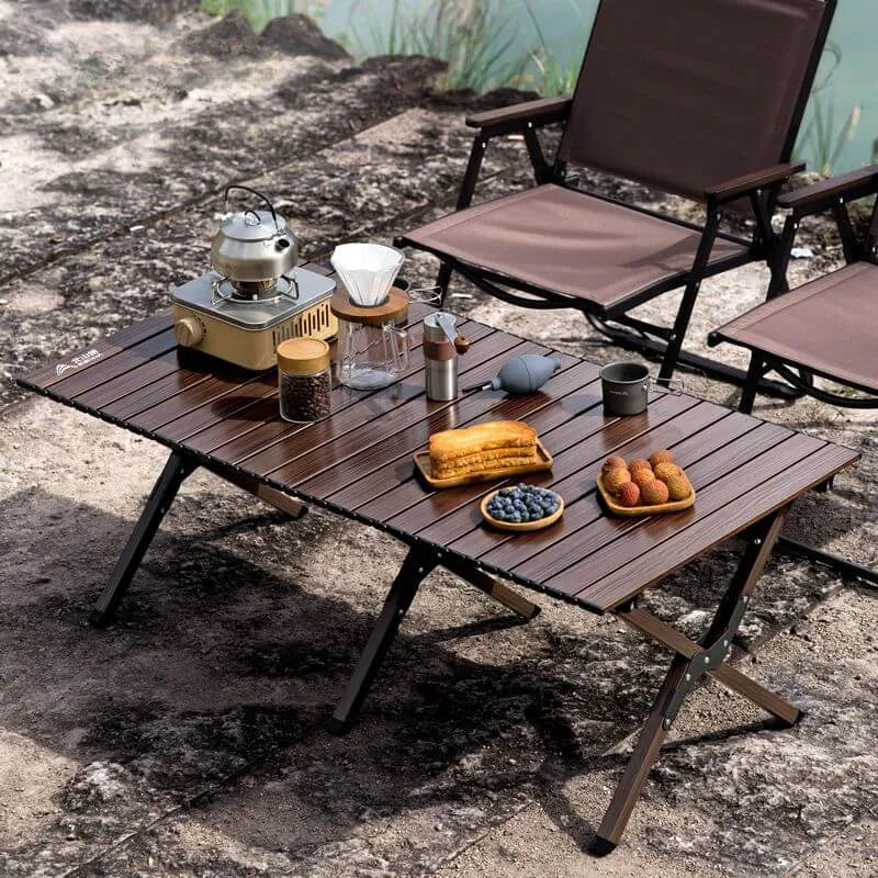 Modern Aluminum Foldable Outdoor Table with Wood-Grain Top Main Product Image Main image