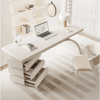 Modern Arc Base Office Desk Set With Drawers - Cream