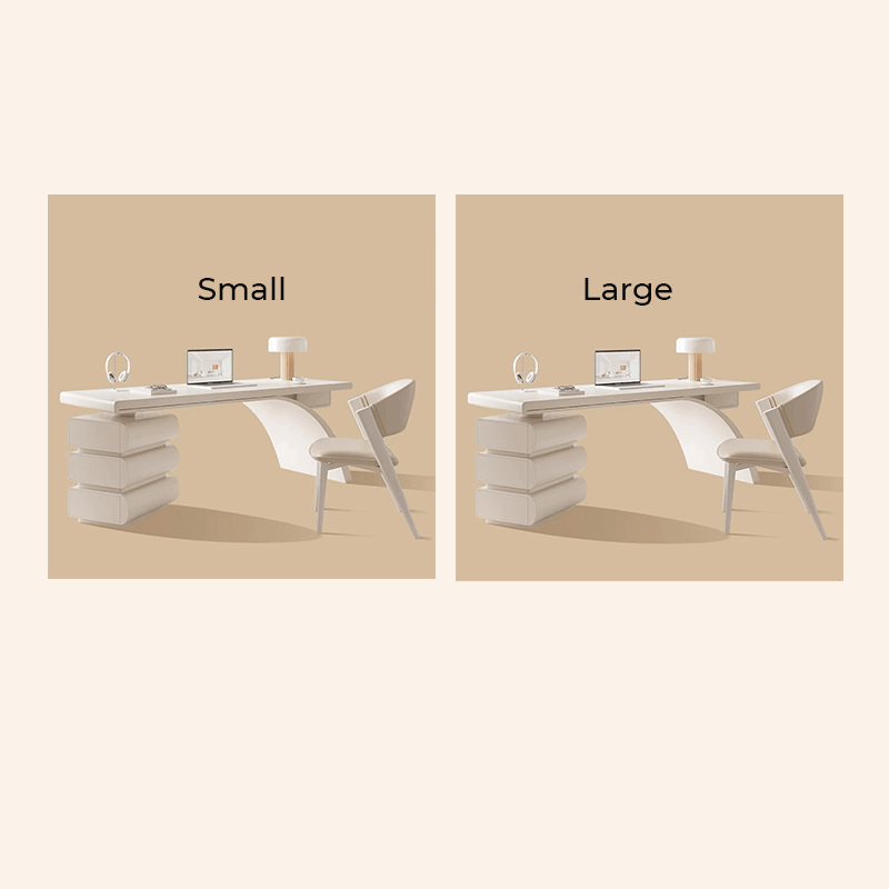 Modern Arc Base Office Desk Set With Drawers - Cream