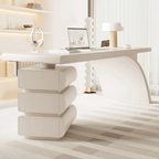 Modern Arc Base Office Desk Set With Drawers - Cream