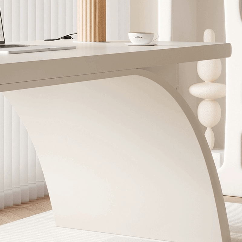 Modern Arc Base Office Desk Set With Drawers - Cream