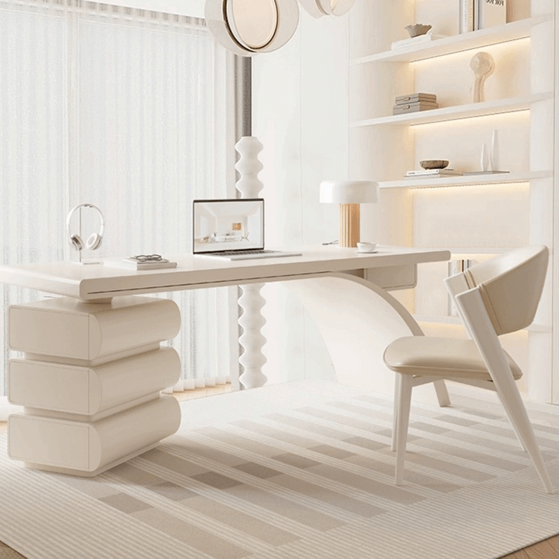 Modern Arc Base Office Desk Set With Drawers - Cream Main Product Image Main image