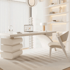 Modern Arc Base Office Desk Set With Drawers - Cream Main Product Image