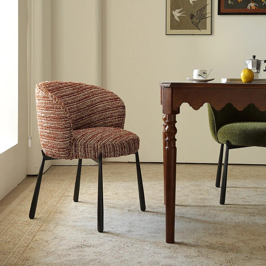 Modern Art Deco Dining Chair with Sculptural Arms and Textured Bouclé Secondary image