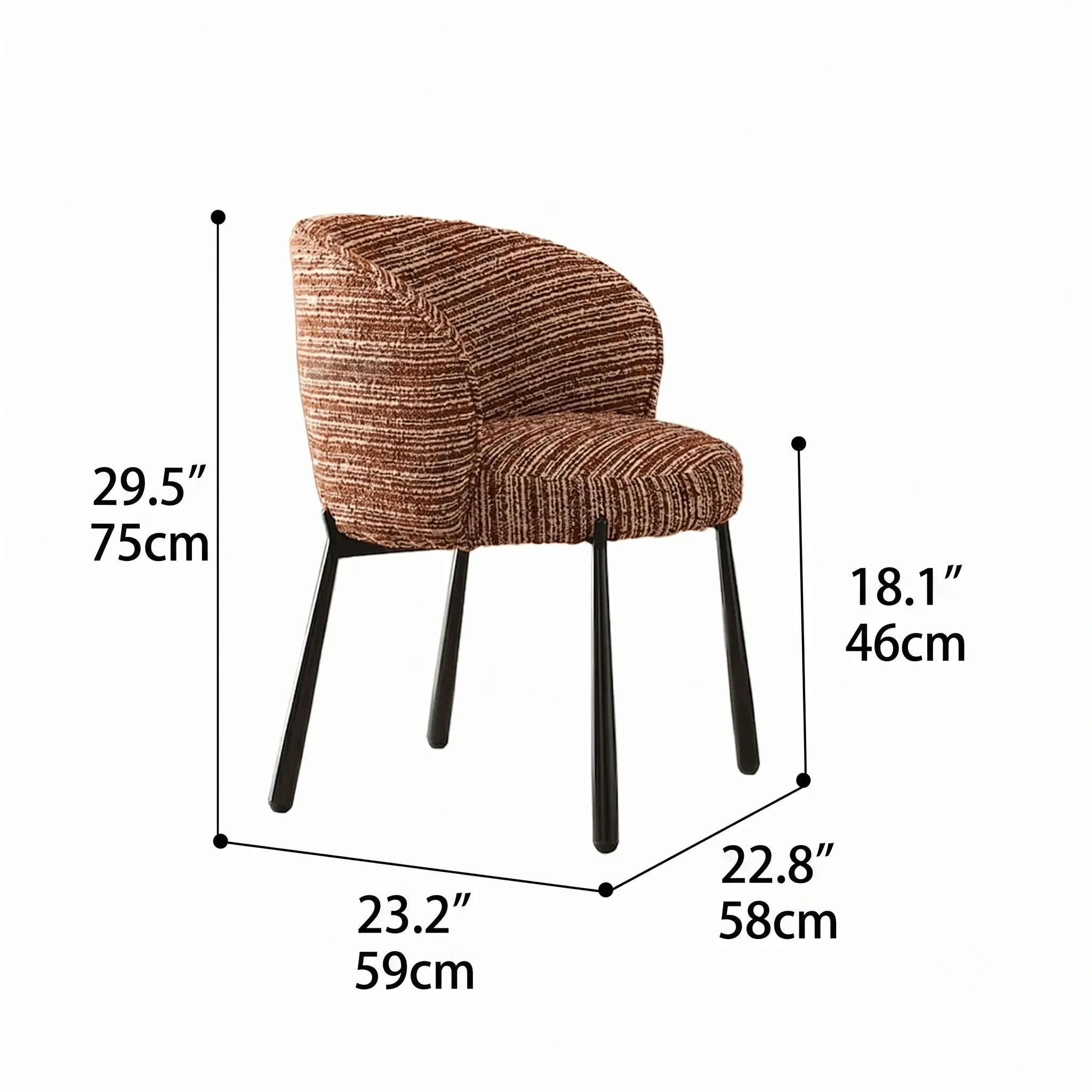 Modern Art Deco Dining Chair with Sculptural Arms and Textured Bouclé Dimensions