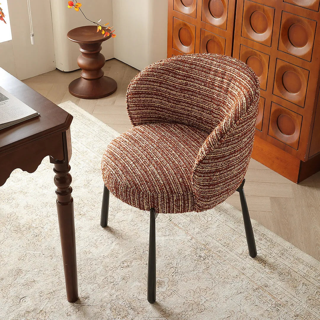 Modern Art Deco Dining Chair with Sculptural Arms and Textured Bouclé Main Product Image