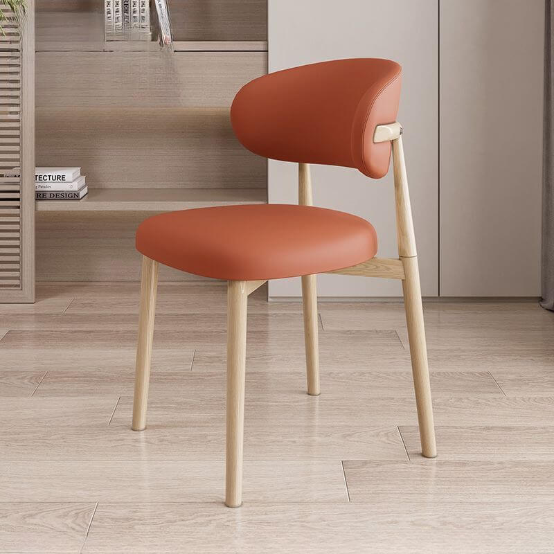 Modern Art Deco Side Chair with Faux Leather Upholstery and Metal Legs