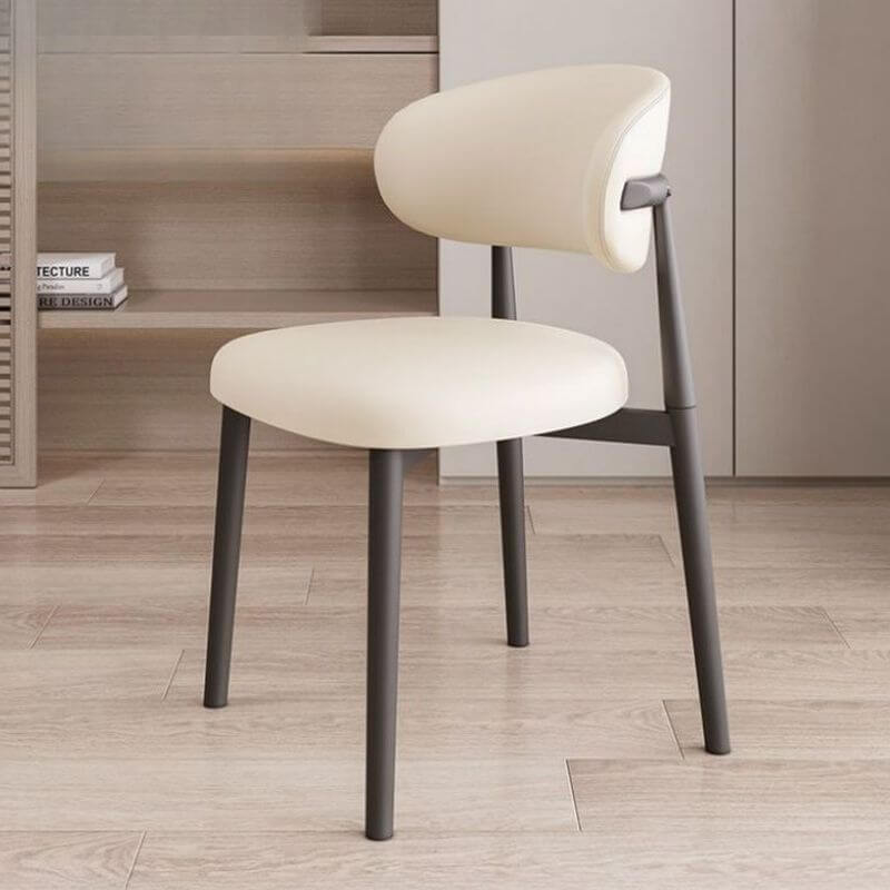 Modern Art Deco Side Chair with Faux Leather Upholstery and Metal Legs