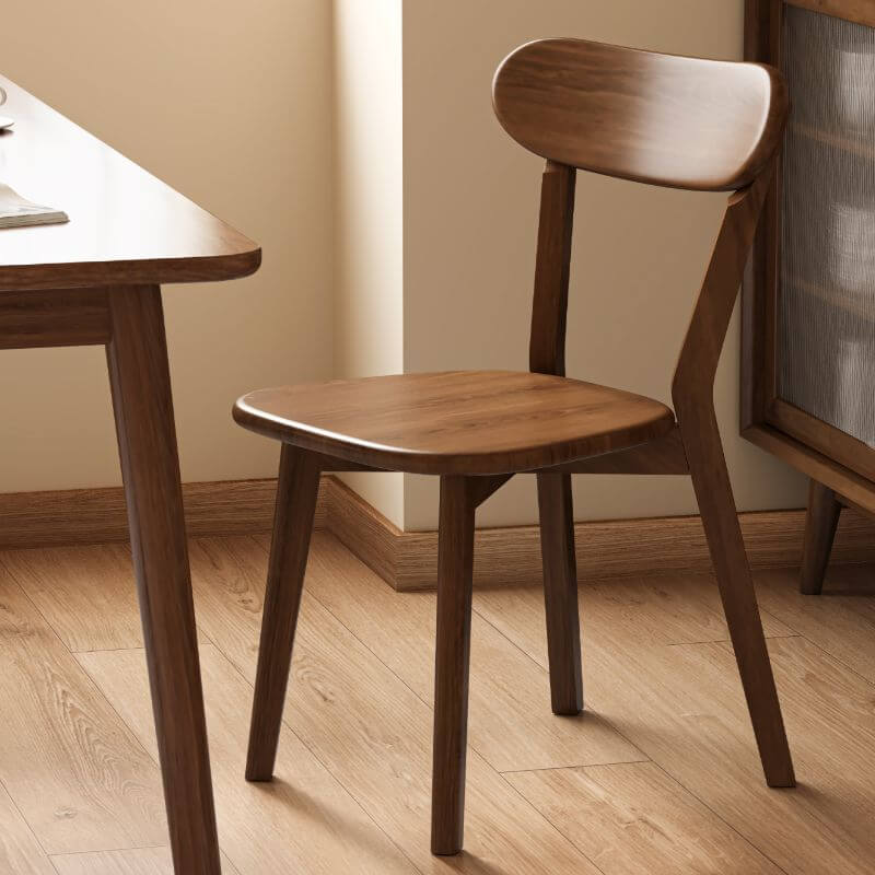 Modern Art Deco Wood Side Chair with Open Back and Foot Pads