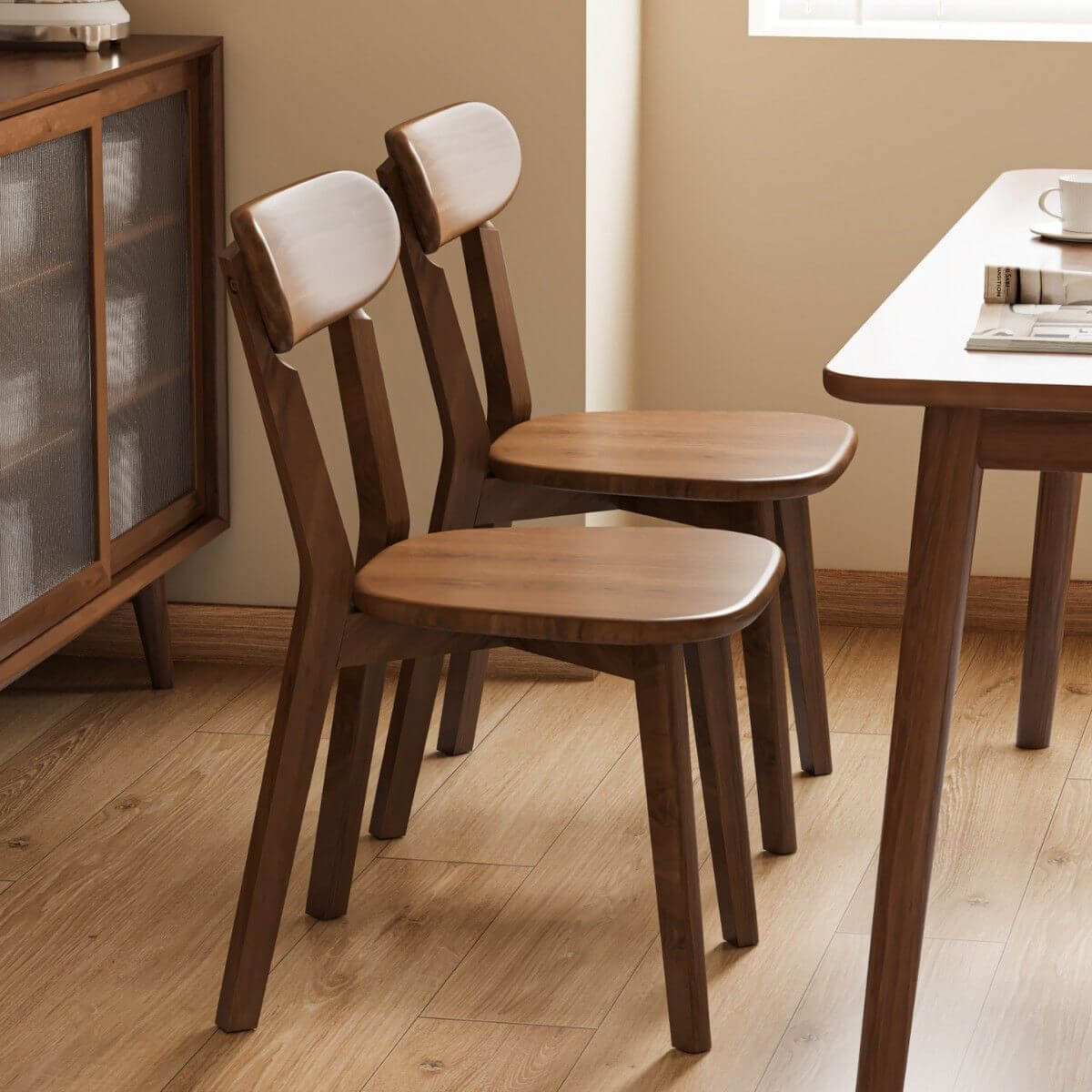 Modern Art Deco Wood Side Chair with Open Back and Foot Pads Main Product Image