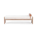 Modern Ash and Pine Upholstered Bench with Ivory Fabric Cushioning