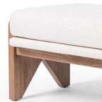 Modern Ash and Pine Upholstered Bench with Ivory Fabric Cushioning