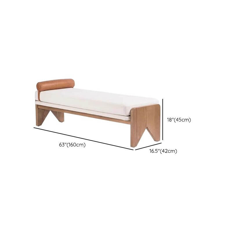 Modern Ash and Pine Upholstered Bench with Ivory Fabric Cushioning Dimensions