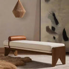 Modern Ash and Pine Upholstered Bench with Ivory Fabric Cushioning Main Product Image