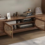 Modern Auburn Wood TV Stand with Drawers and Woven Panel Doors