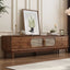 Modern Auburn Wood TV Stand with Drawers and Woven Panel Doors