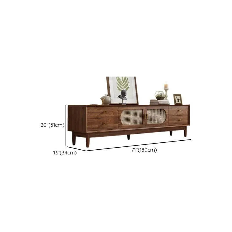 Modern Auburn Wood TV Stand with Drawers and Woven Panel Doors Dimensions