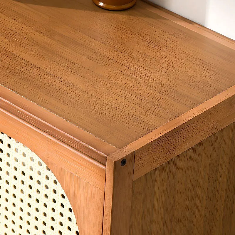 Modern Bamboo Bookcase with Polymer Rattan Cabinet Doors