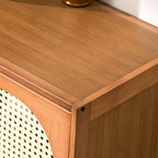Modern Bamboo Bookcase with Polymer Rattan Cabinet Doors