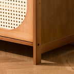 Modern Bamboo Bookcase with Polymer Rattan Cabinet Doors