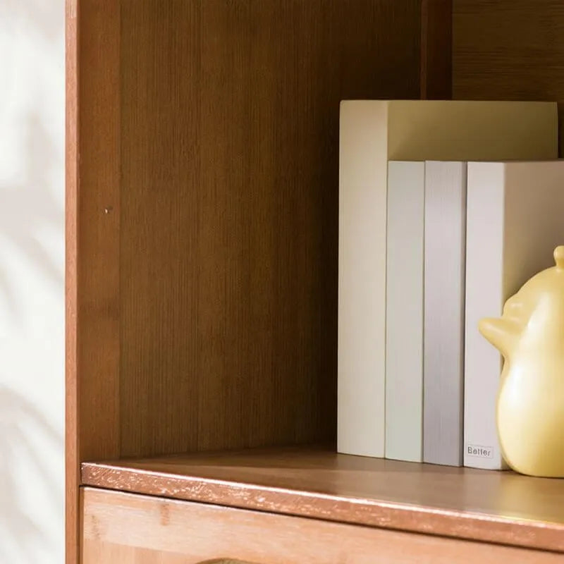 Modern Bamboo Bookcase with Polymer Rattan Cabinet Doors