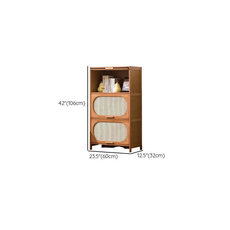 Modern Bamboo Bookcase with Polymer Rattan Cabinet Doors Dimensions