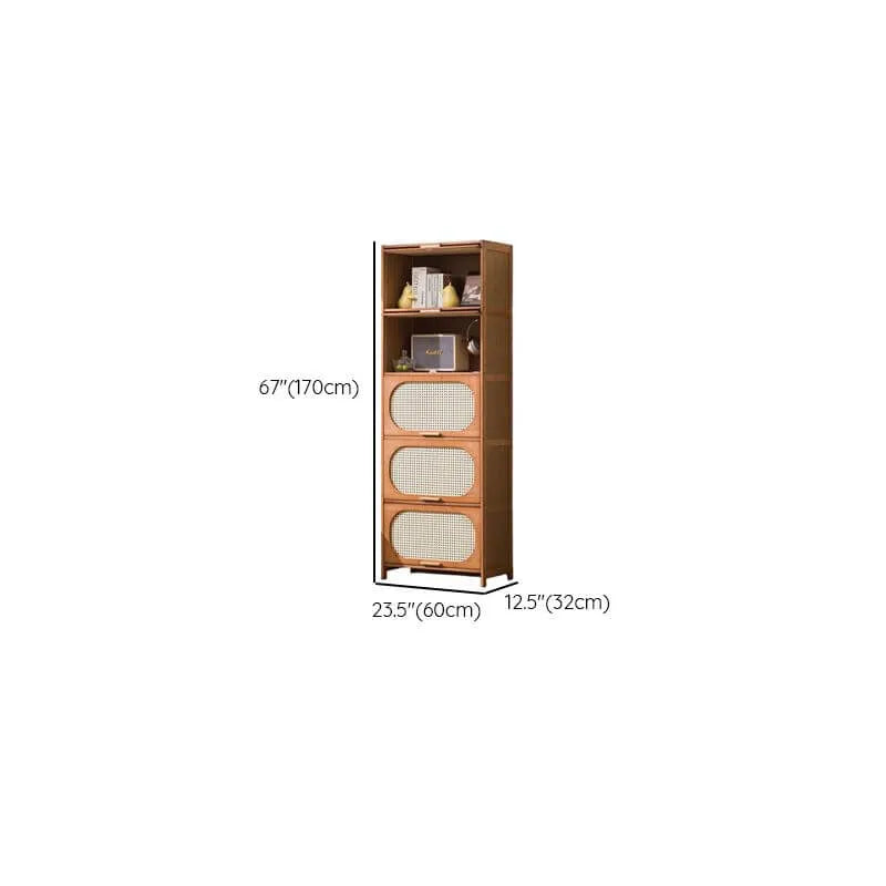 Modern Bamboo Bookcase with Polymer Rattan Cabinet Doors Dimensions