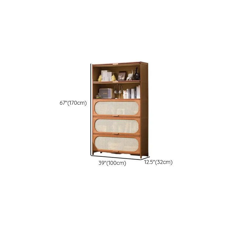 Modern Bamboo Bookcase with Polymer Rattan Cabinet Doors Dimensions