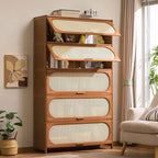 Modern Bamboo Bookcase with Polymer Rattan Cabinet Doors Main Product Image