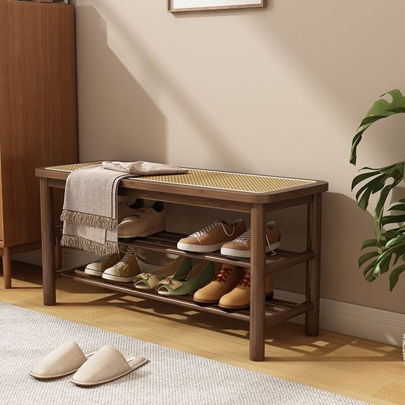 Modern Bamboo Entryway Bench with Integrated Shoe Storage