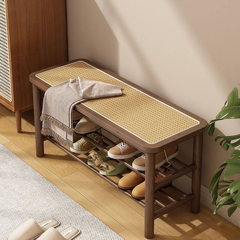 Modern Bamboo Entryway Bench with Integrated Shoe Storage Imagen secundaria del producto