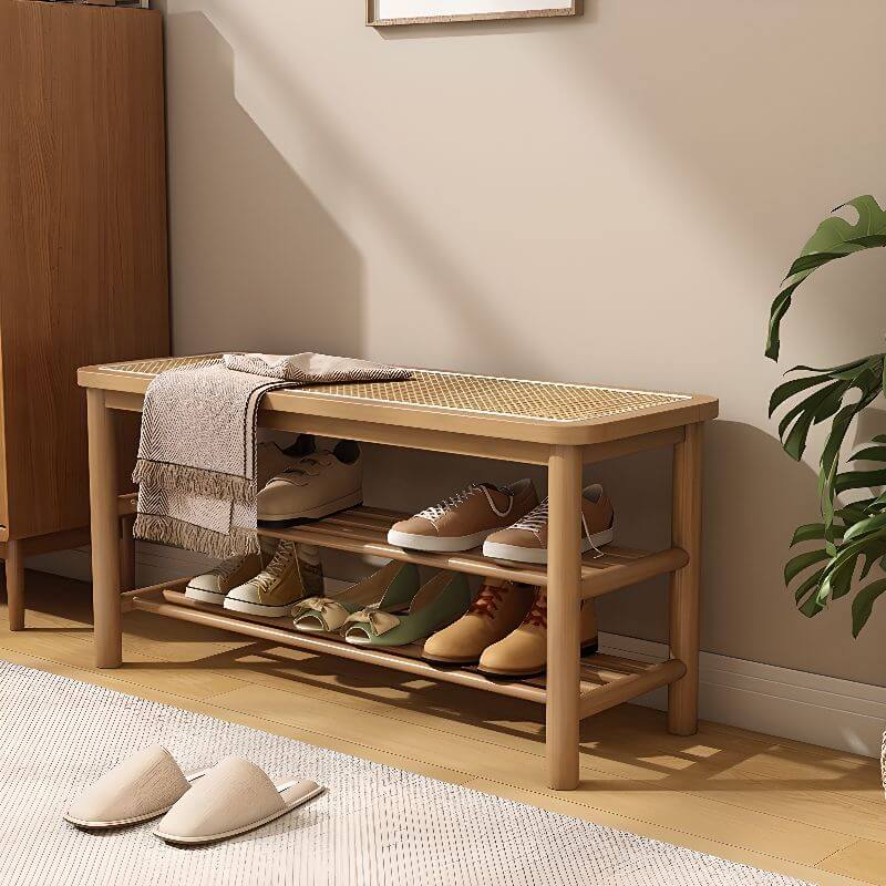 Modern Bamboo Entryway Bench with Integrated Shoe Storage Main Product Image Imagen principal del producto