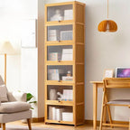 Modern Bamboo Vertical Bookcase with Polymer Sliding Doors