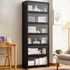 Modern Bamboo Vertical Bookcase with Polymer Sliding Doors